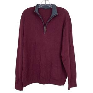Raffi Maroon 100% Merino Wool Quarter Zip Sweater Sz L